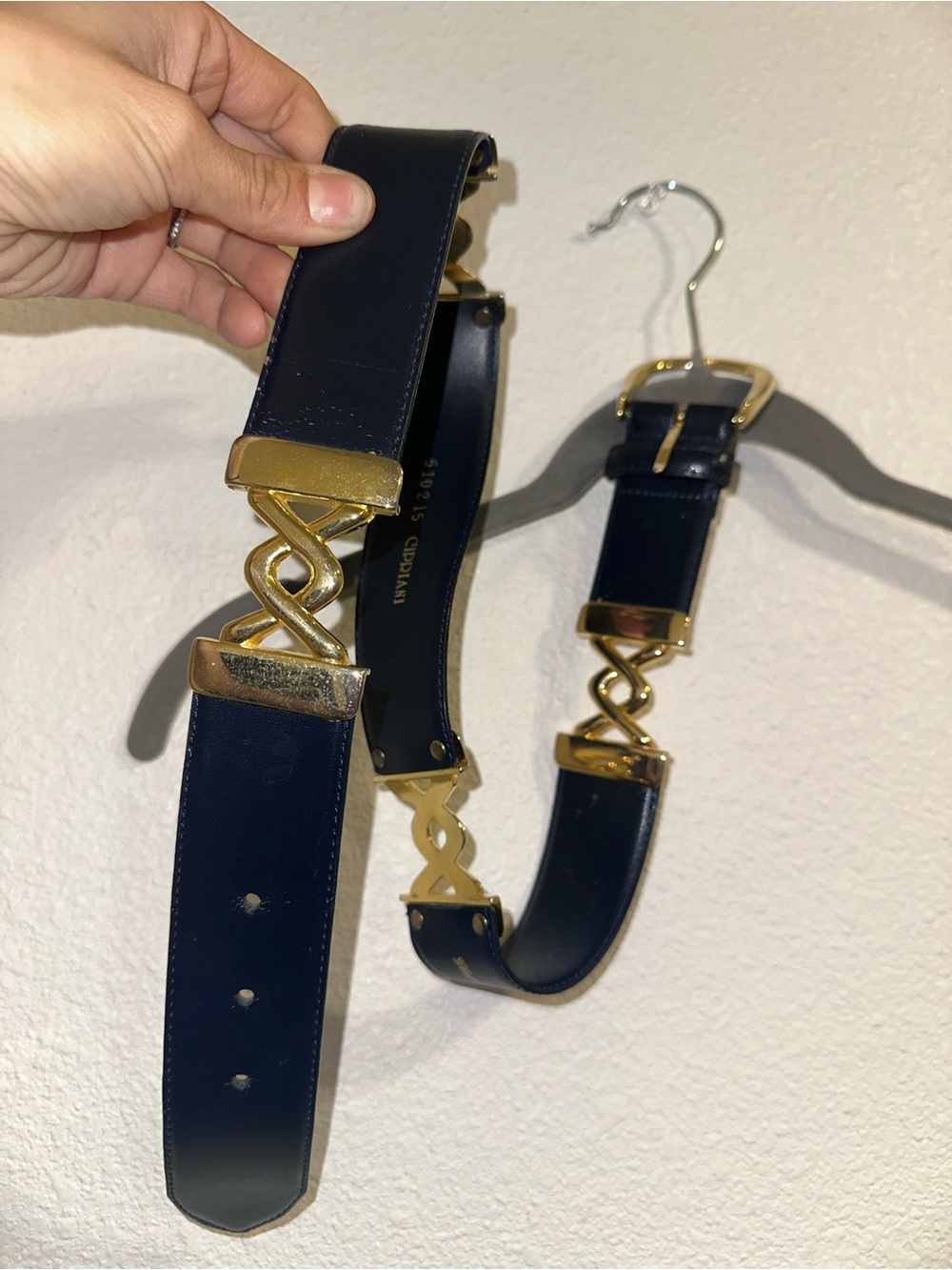 CIPRIANI navy Leather Strap with Gold Accents